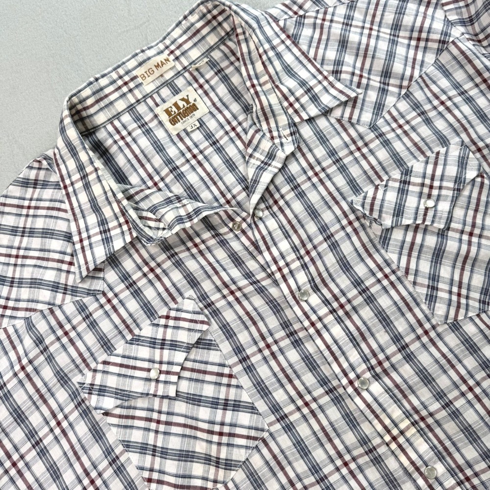 Ely Cattleman Men's White Blue Plaid Western Wear Shirt 3X Pearl Snap Cowboy